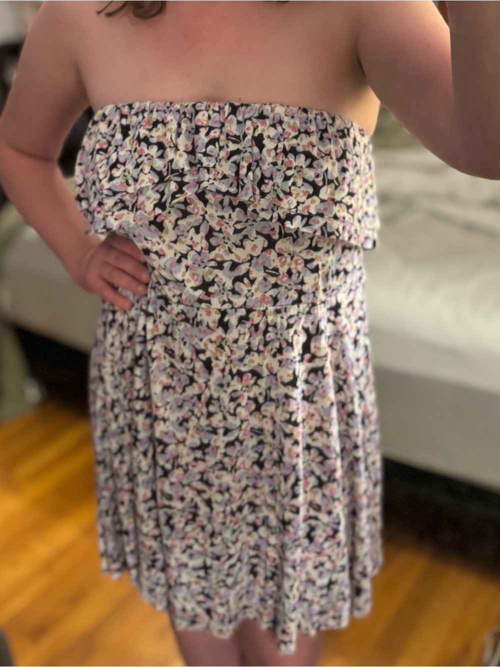 Kimchi Blue Black Floral Strapless Mini Dress